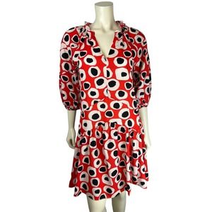 NEW Rodner Figueroa Puff Sleeve Dress XS Ruffle Mini Red Dot Geometric Print